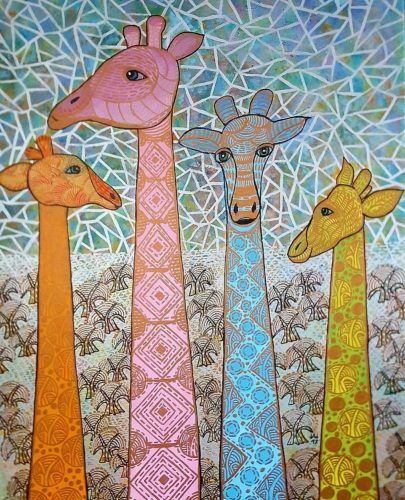 BaumGiraffen, pastellfarben, 100 x 80